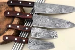 Handmade Damascus Steel Chef Knife Set: Rosewood Handle, Full Tang - 4 PCS - Image 3