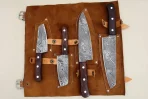 Handmade Damascus Steel Chef Knife Set: Rosewood Handle, Full Tang - 4 PCS