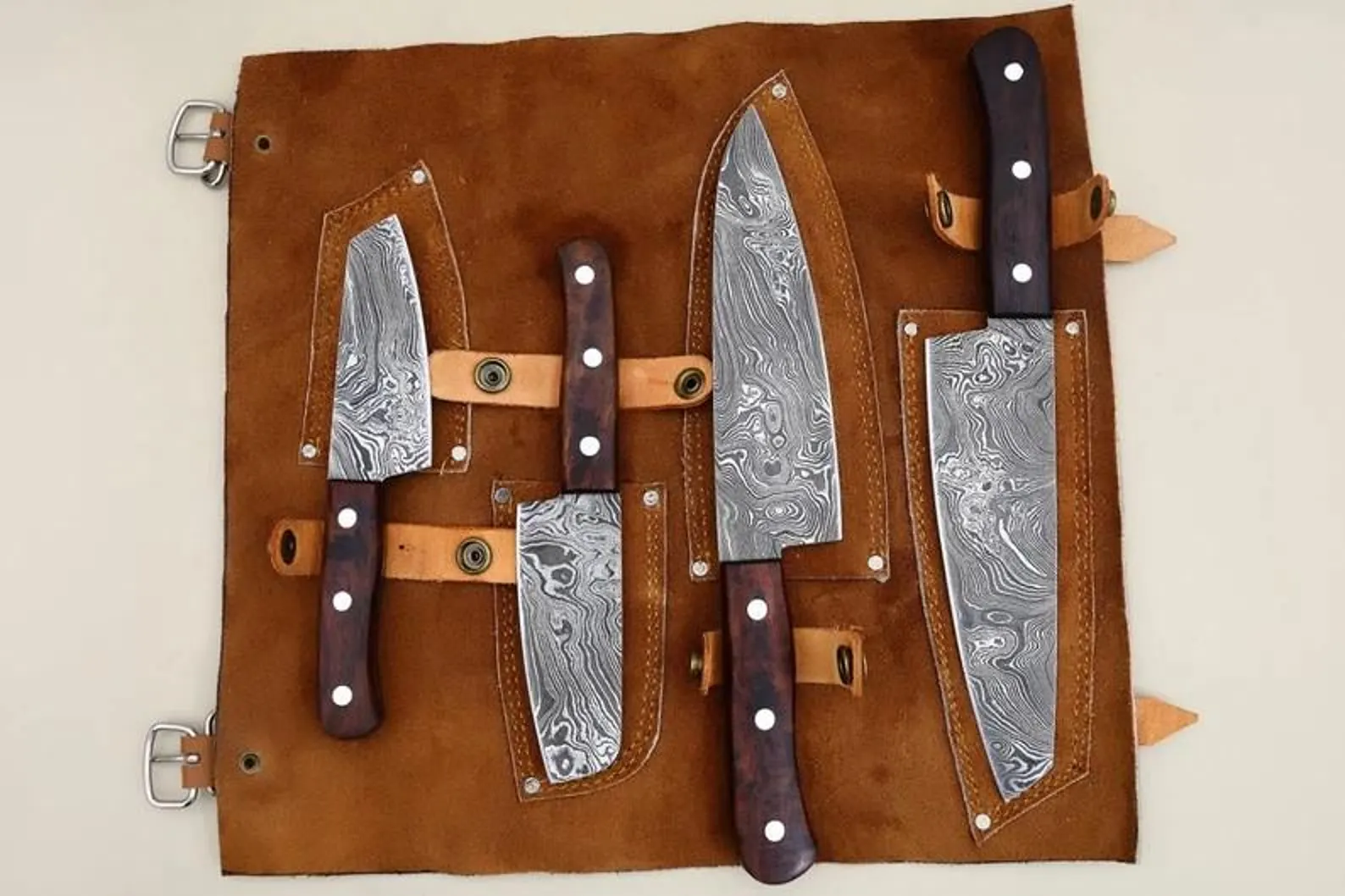 il_1588xN.6900672775_2pu1 Handmade Damascus Steel Chef Knife Set: Rosewood Handle, Full Tang - 4 PCS - Image 1