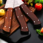 3pcs Damascus Chef Knife Set HandForged Kitchen Knives Leather Sheath Outdoor Hunting Camping Cookware Housewarming Cutlery Gift Craft - Image 9
