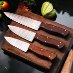 3pcs Damascus Chef Knife Set HandForged Kitchen Knives Leather Sheath Outdoor Hunting Camping Cookware Housewarming Cutlery Gift Craft - Image 7