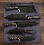 Handmade Damascus chef Set of 5 PCS , Damascus chef set , knife Chef set , handmade chef set , christmas gift , chef knife set - Image 2