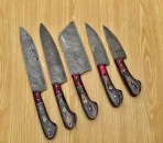 Handmade Damascus chef Set of 5 PCS , Damascus chef set , knife Chef set , handmade chef set , christmas gift , chef knife set - Image 3