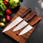 3pcs Damascus Chef Knife Set HandForged Kitchen Knives Leather Sheath Outdoor Hunting Camping Cookware Housewarming Cutlery Gift Craft - Image 6