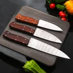 3pcs Damascus Chef Knife Set HandForged Kitchen Knives Leather Sheath Outdoor Hunting Camping Cookware Housewarming Cutlery Gift Craft - Image 5