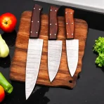 3pcs Damascus Chef Knife Set HandForged Kitchen Knives Leather Sheath Outdoor Hunting Camping Cookware Housewarming Cutlery Gift Craft - Image 4