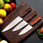 3pcs Damascus Chef Knife Set HandForged Kitchen Knives Leather Sheath Outdoor Hunting Camping Cookware Housewarming Cutlery Gift Craft