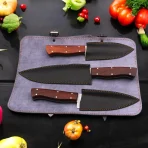 3pcs Damascus Chef Knife Set HandForged Kitchen Knives Leather Sheath Outdoor Hunting Camping Cookware Housewarming Cutlery Gift Craft - Image 3