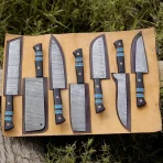 Handmade Damascus Steel Chef Knife Set: Wangi Wood Handle, 7 PCS Engraved gift - Image 6