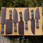 Handmade Damascus Steel Chef Knife Set: Wangi Wood Handle, 7 PCS Engraved gift - Image 8