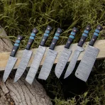 Handmade Damascus Steel Chef Knife Set: Wangi Wood Handle, 7 PCS Engraved gift - Image 3