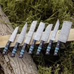 Handmade Damascus Steel Chef Knife Set: Wangi Wood Handle, 7 PCS Engraved gift