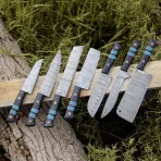 Handmade Damascus Steel Chef Knife Set: Wangi Wood Handle, 7 PCS Engraved gift - Image 2