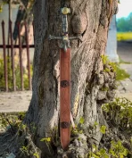 Hand Forged Damascus Steel King Solomon Sword With Leather Sheath, Medieval Sword, Knights Templar - Image 2