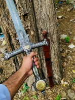 Hand Forged Damascus Steel King Solomon Sword With Leather Sheath, Medieval Sword, Knights Templar - Image 3