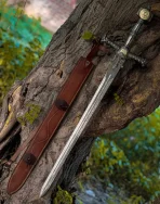 Hand Forged Damascus Steel King Solomon Sword With Leather Sheath, Medieval Sword, Knights Templar - Image 4