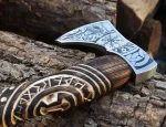 Hand Forged High-Carbon Steel Viking Battle Axe - Engraved Wood Handle, Custom Norse Axe, Gift for Boyfriend, Thanksgiving Gift for Husband - Image 3