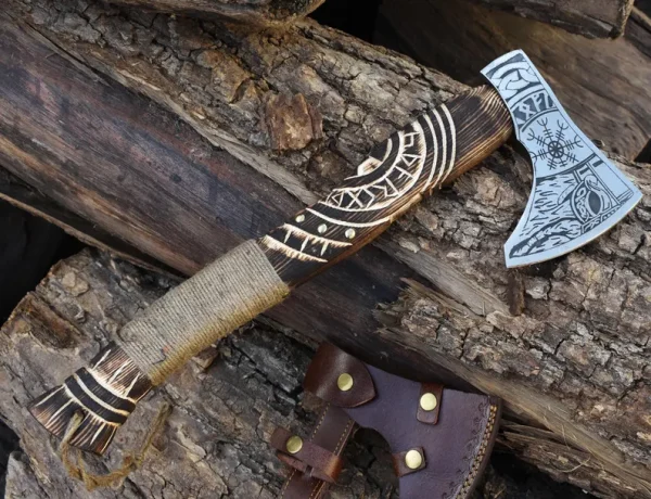 Hand Forged High-Carbon Steel Viking Battle Axe - Engraved Wood Handle, Custom Norse Axe, Gift for Boyfriend, Thanksgiving Gift for Husband