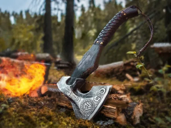 Viking Bearded Camping Axe, Hand Forged Carbon Steel Hatchet with Ash Wood Handle, Ideal Camping Gift for Him or Best man Ideal Gift for Him
